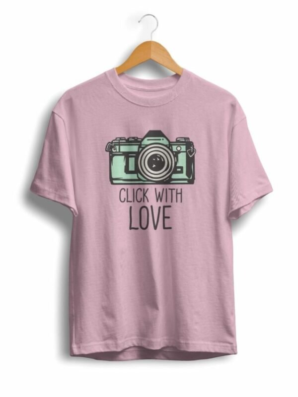 click with love camera t shirt pink