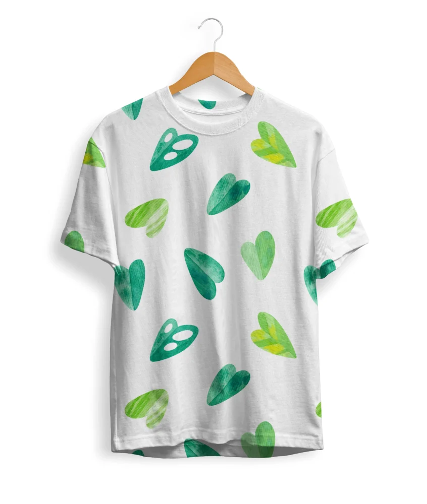 Green Hearts Pattern T-Shirt