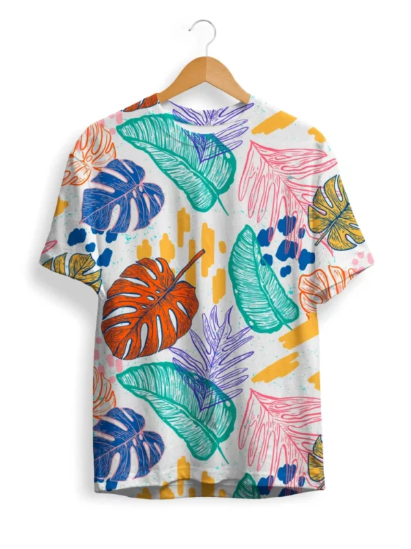 Multi Colors Leafs Pattern T-Shirt